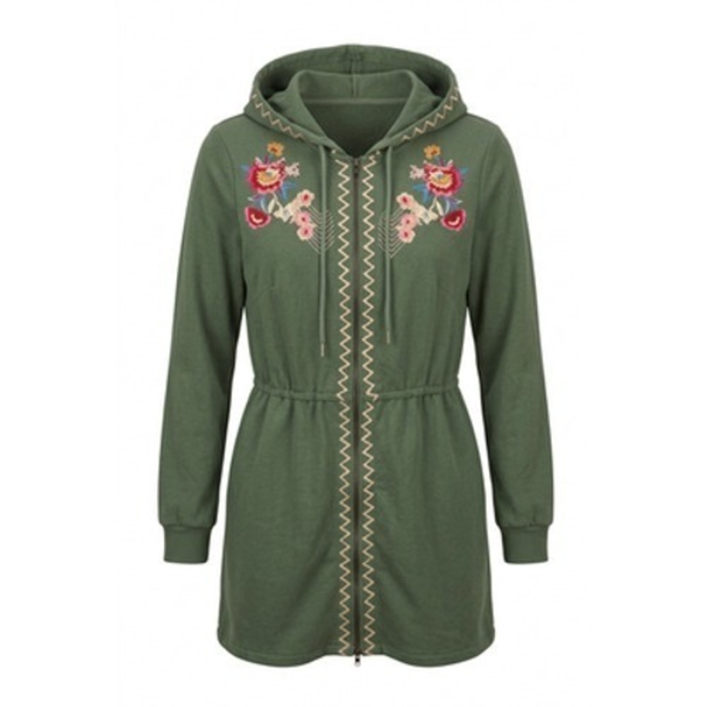 Anthropologie Solitaire Hoodie Women M Green Fleece Embroidered Boho Cottage